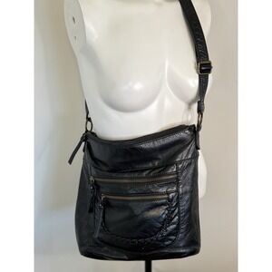 Vintage Bueno Black Crossbody Shoulder Bag Purse Faux Leather Distressed Boho